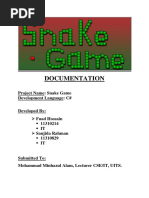 Documentation: Project Name: Snake Game Development Language: C#