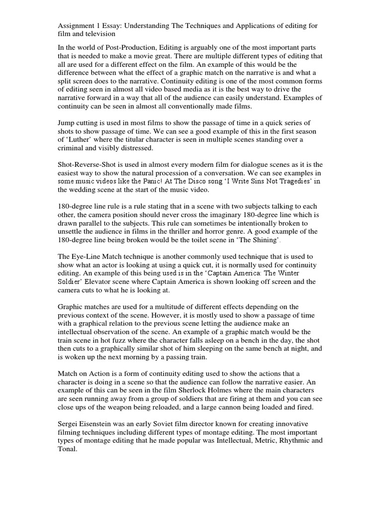 Film Editing Techniques Explained | PDF | Entertainment | Leisure