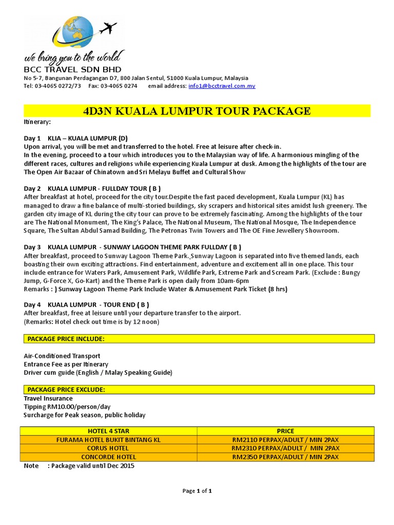 4d3n Kuala Lumpur Tour Package Pdf Malaysia Leisure