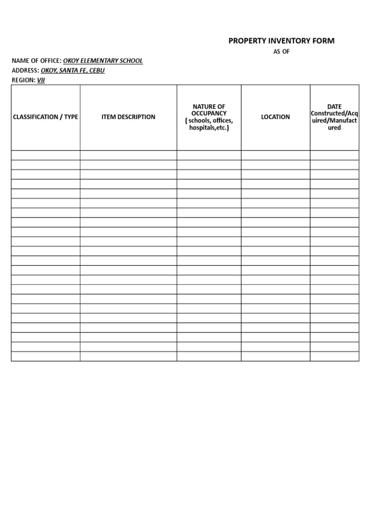Okoy Elementary School Property Inventory | PDF