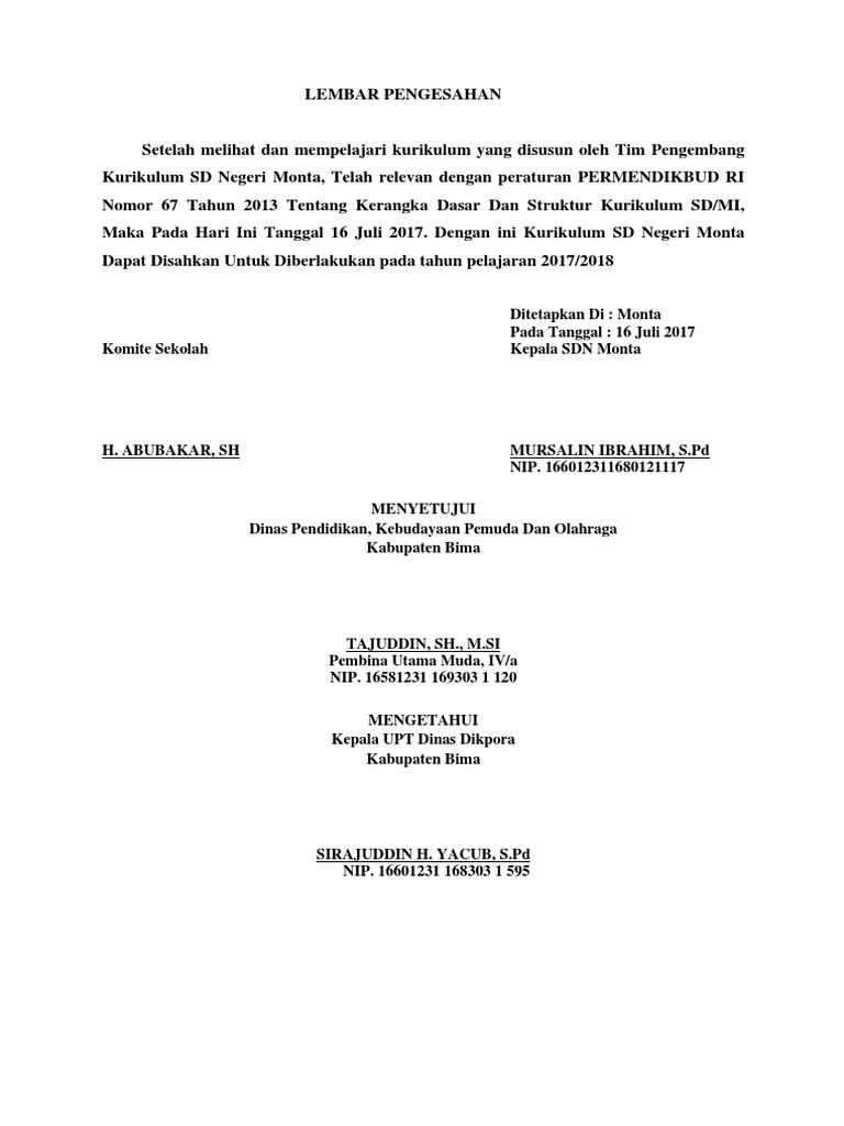 Contoh Lembar Pengesahan Kurikulum Paud Rismax