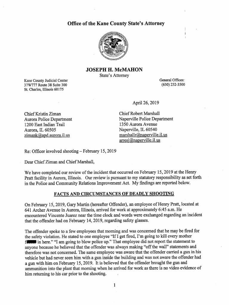 Kane County State's Attorney's Use of Force Report On Henry Pratt ...