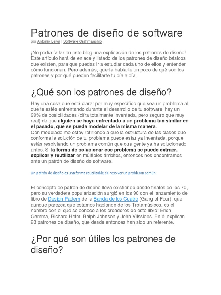 Patrones de Diseños de Software | PDF | Patrón de diseño de software ...