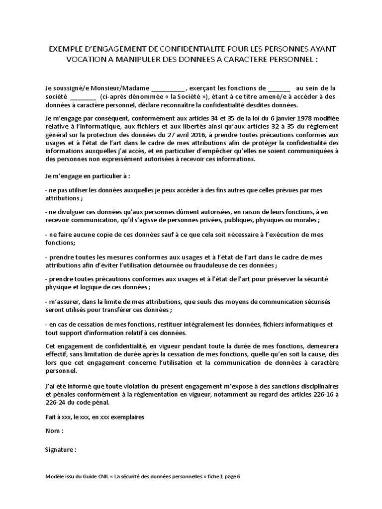 Clause de confidentialité stage exemple