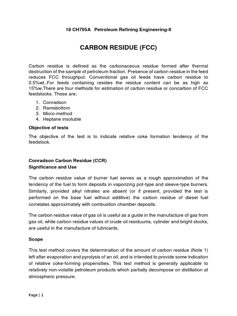 0 Lecture Notes FCC Carbon Residue PDF Petroleum Diesel Fuel