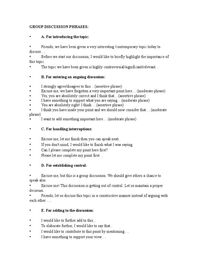 Group Discussion Phrases Guide | PDF