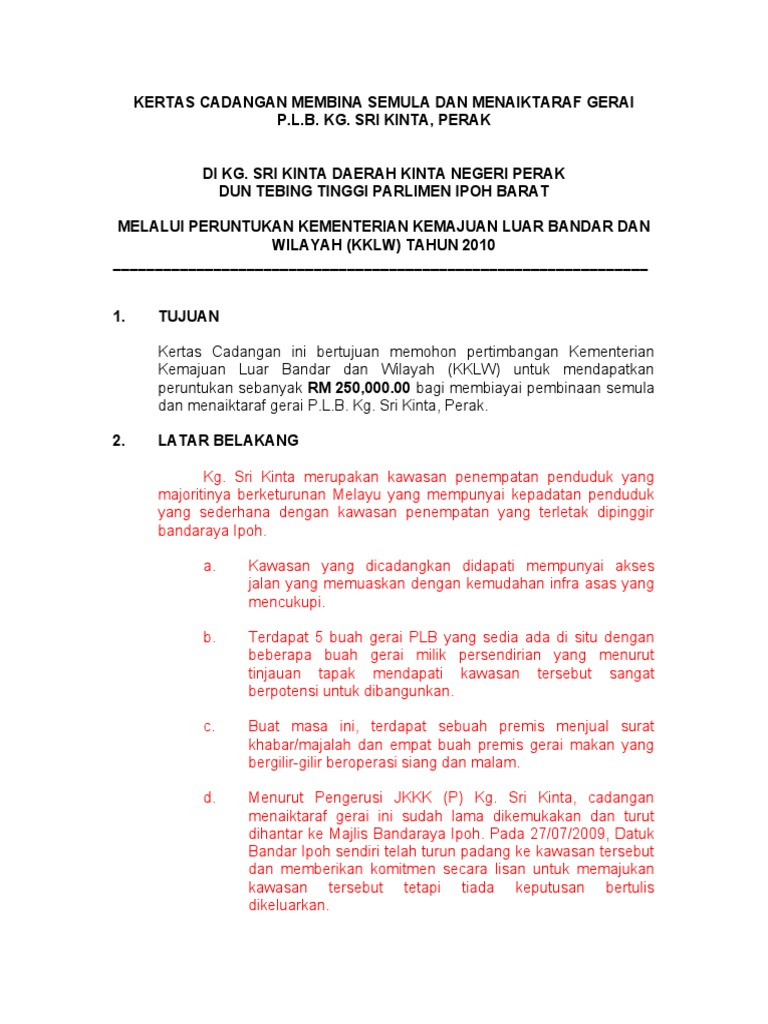 Contoh Surat Cadangan Pembinaan Menaiktaraf Sekolah