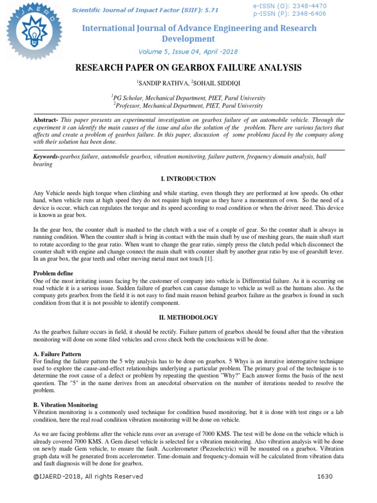Research Paper On Gearbox Failure Analysis International Journal of