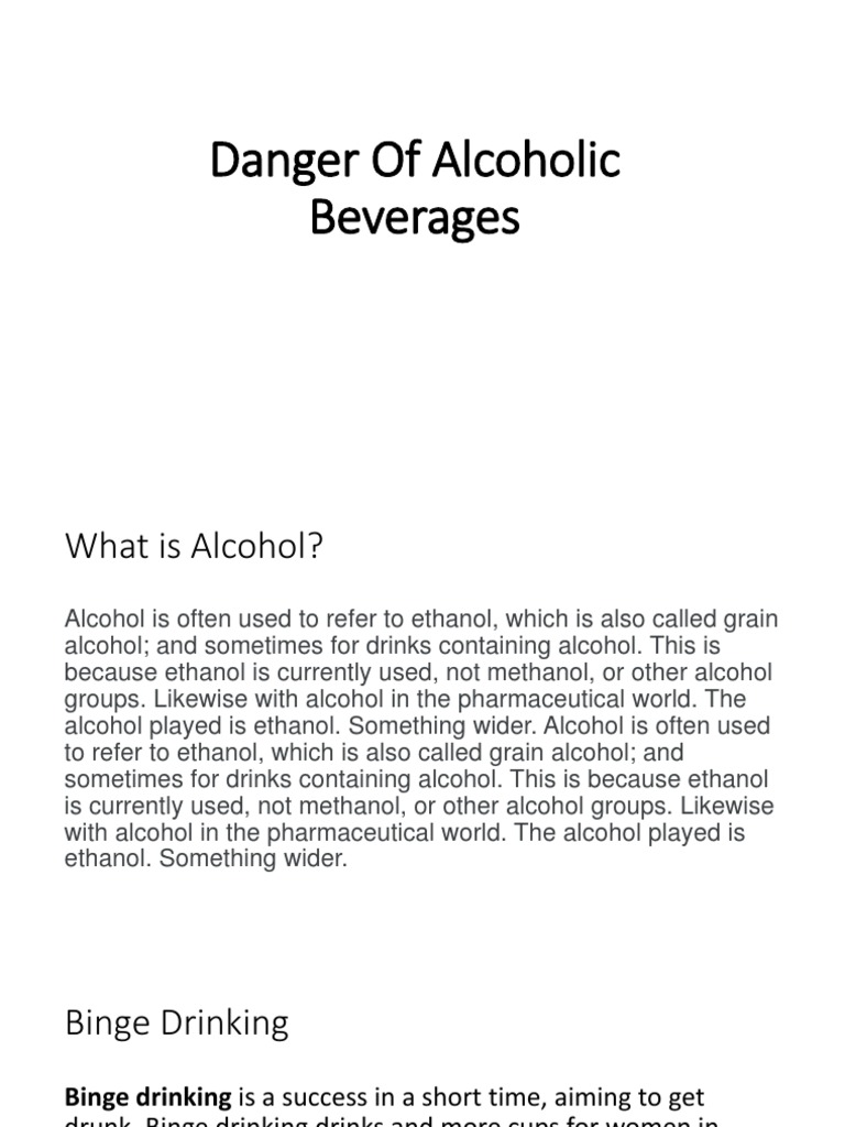Danger of Alcoholic Beverages PDF Alcoholism Ethanol
