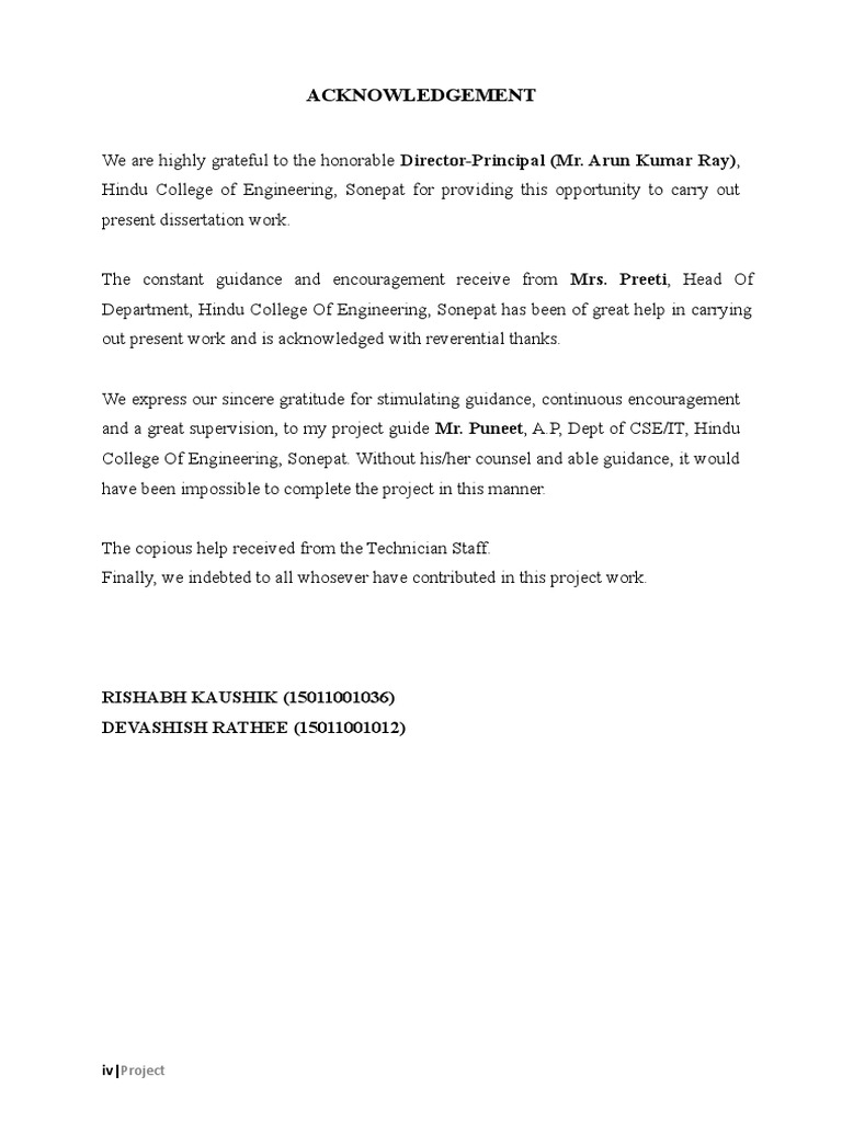 Acknowledgements for Engineering Dissertation | PDF