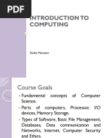 Introduction To Computing: Sadia Maryam