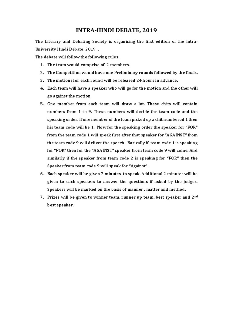 Hindi Debate Rules PDF