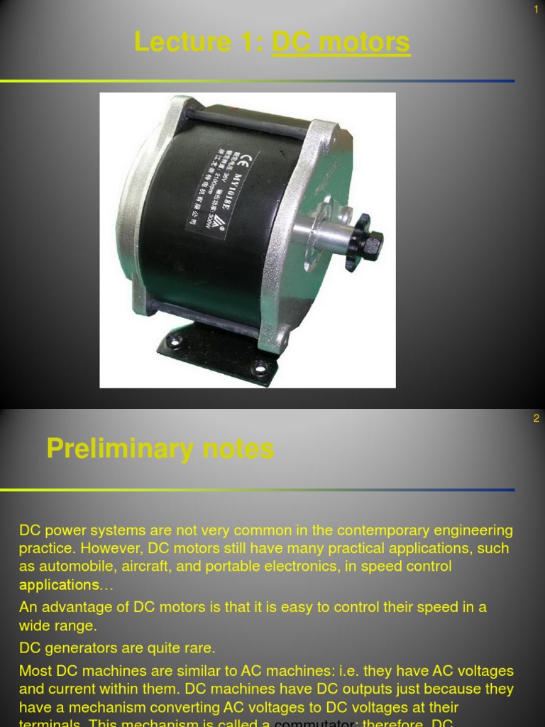 Lecture1 Electric Motors PDF Electric Motor Direct Current