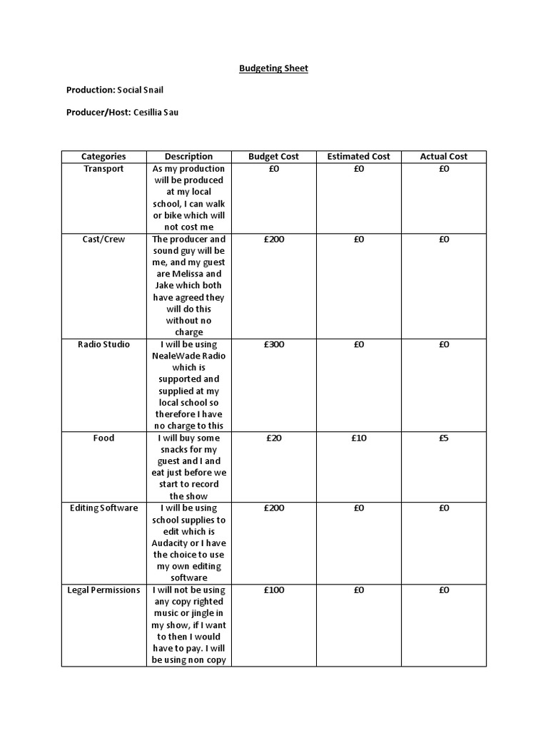 Budgeting Sheet PDF Business