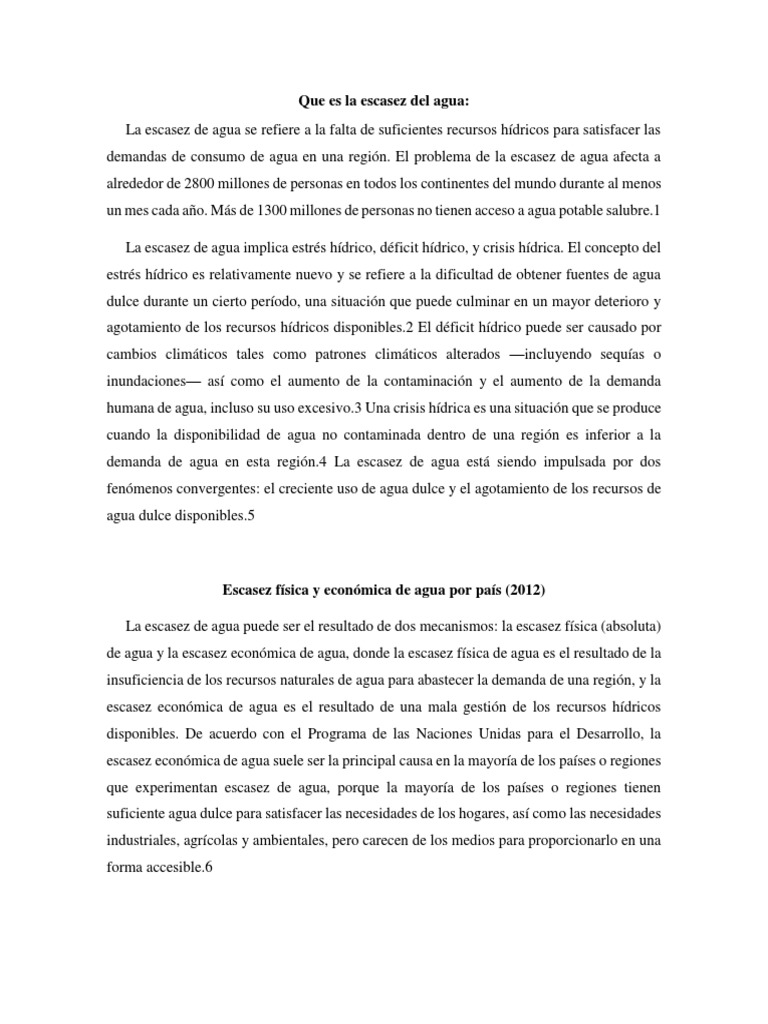 Escasez de Agua: Causas y Consecuencias | PDF | Escasez de agua ...