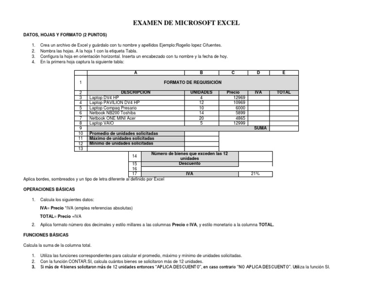 Examen Práctico de Microsoft Excel | PDF | Microsoft Excel | Hardware