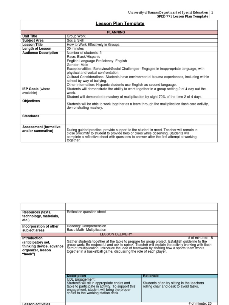 Hester T Sped775 M3lessonplan3 | PDF | Lesson Plan | Special Education