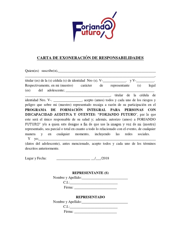 Carta de Exoneración de Responsabilidades  PDF