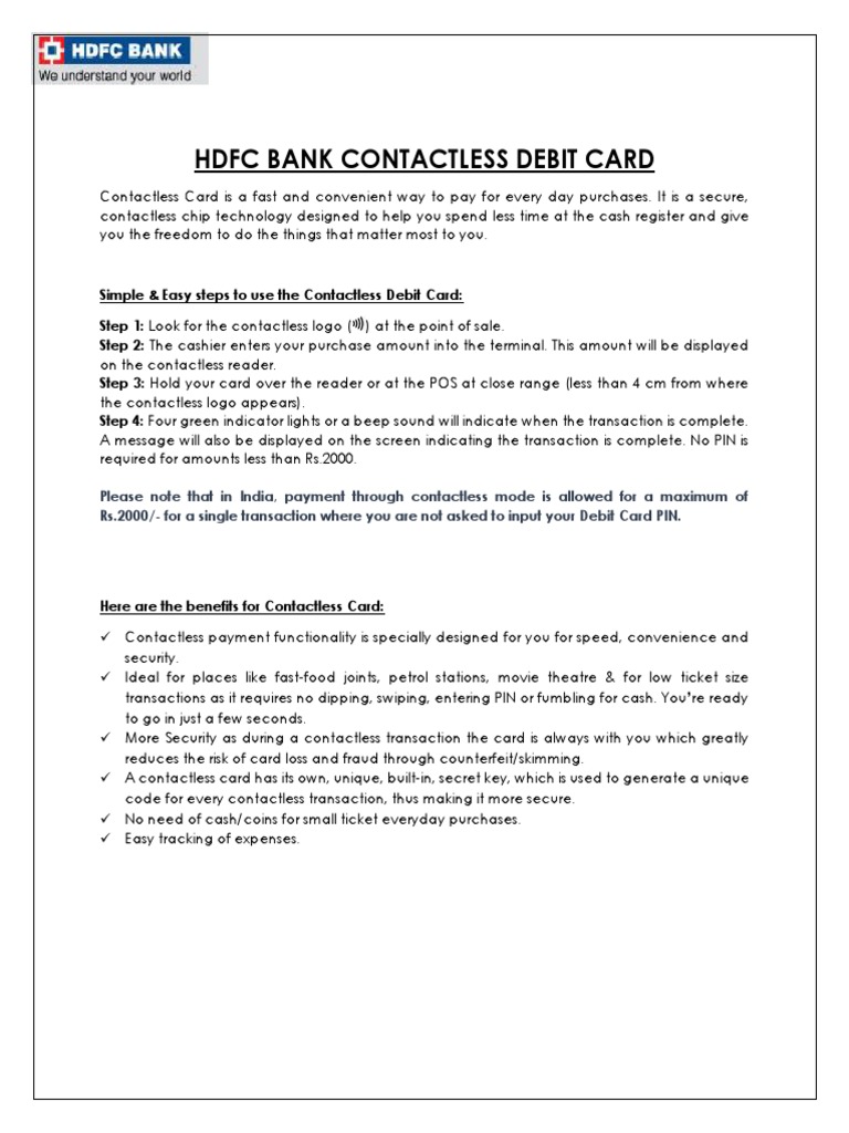 HDFC Bank Contactless Debit Card | PDF | Debit Card | Financial Transaction