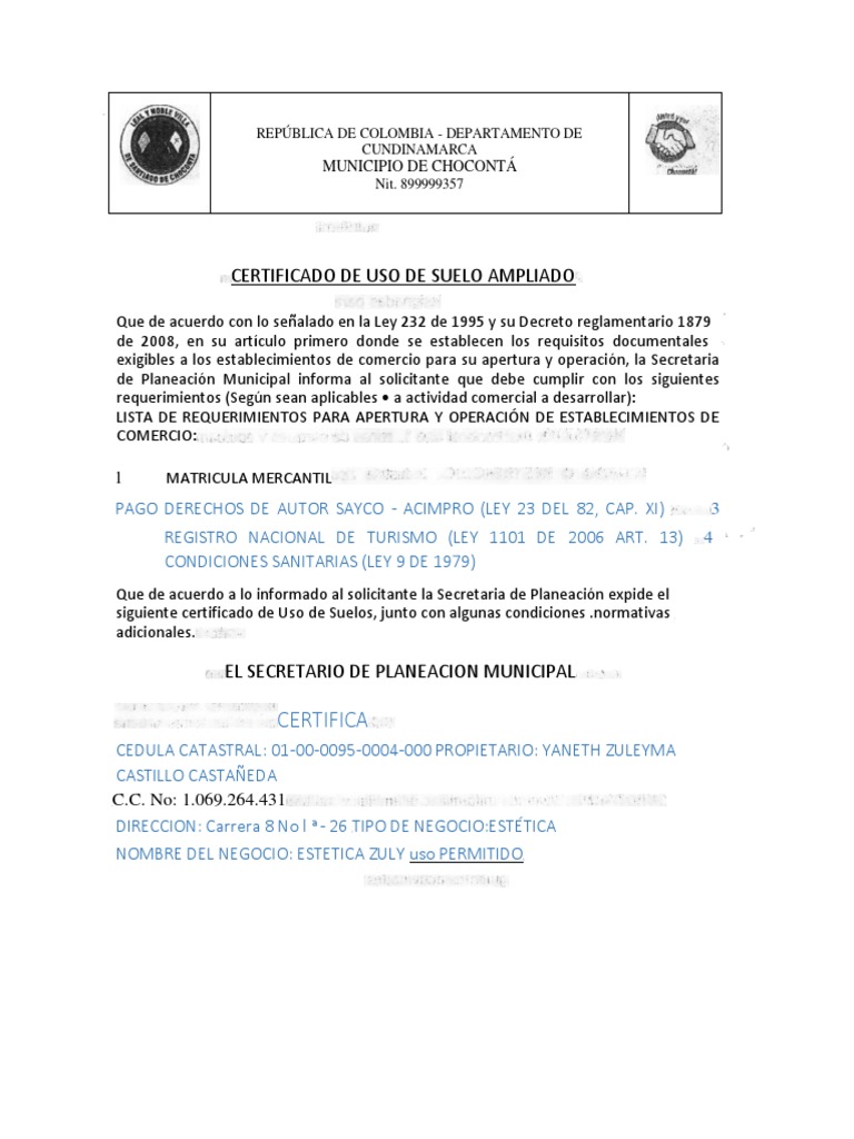 Certificado De Uso De Suelo Ampliado Pdf Panes Alimentos