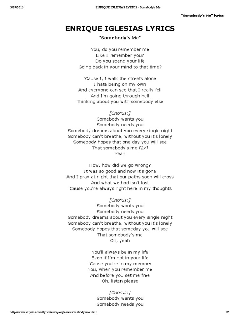 Enrique Iglesias Lyrics Somebody S Me Leisure enrique iglesias lyrics somebody s me