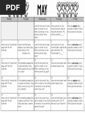 may homework calendar