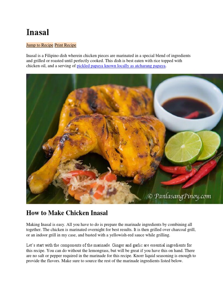 Chicken Inasal Recipe and Marinade Guide | PDF - Scribd