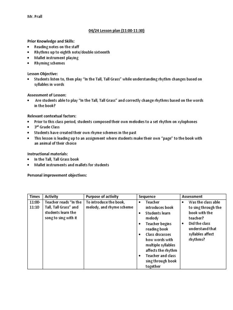 04/24 Lesson Plan (11:00-11:30) Prior Knowledge and Skills | PDF ...