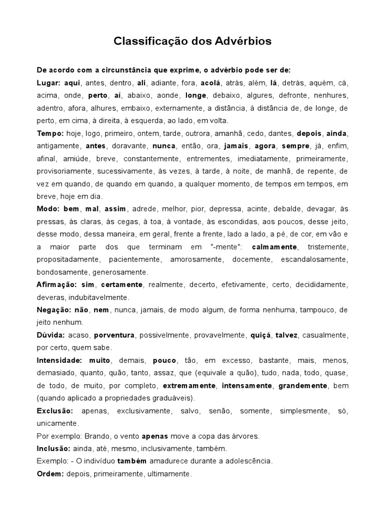 Classificação Dos Advérbios | PDF | Pronome | Palavra