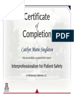 Patient Safety Interprofessional Event Certificate Interprofessionalism For Patient Safety 2018 Singleton