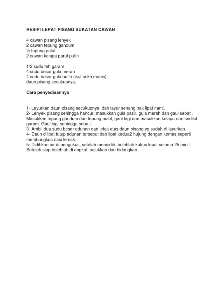 Resipi Lepat Pisang Sukatan Cawan Pdf
