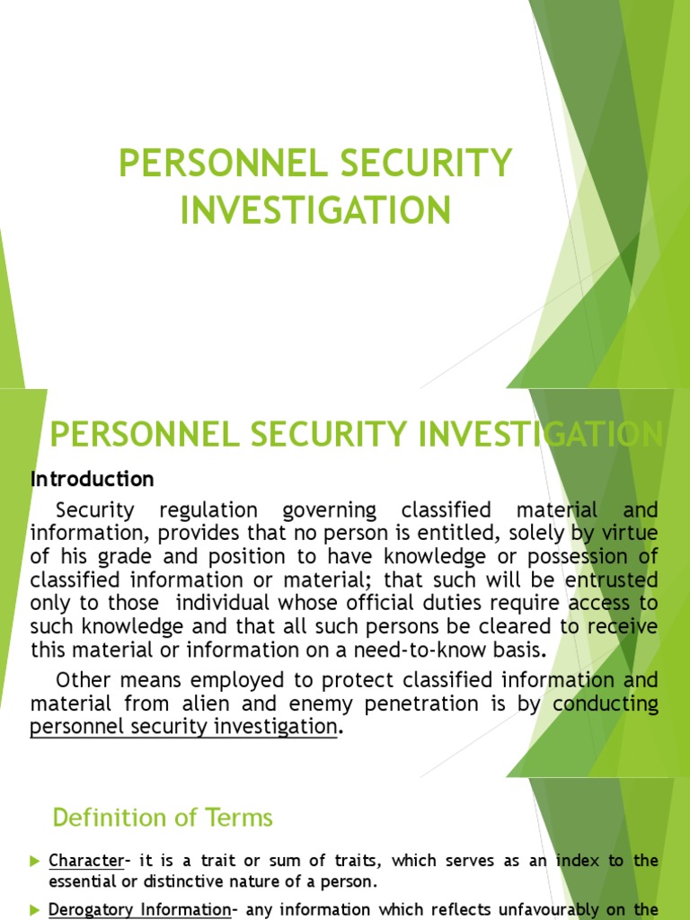 Personnel Security Investigation Copy Classified Information