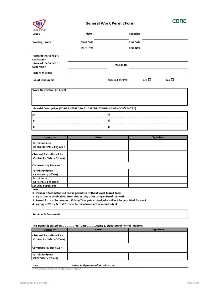 General Work Permit Template | PDF | Business