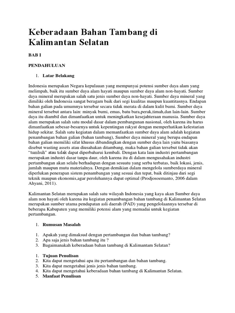 Keberadaan Bahan Tambang Di Kalimantan Pdf