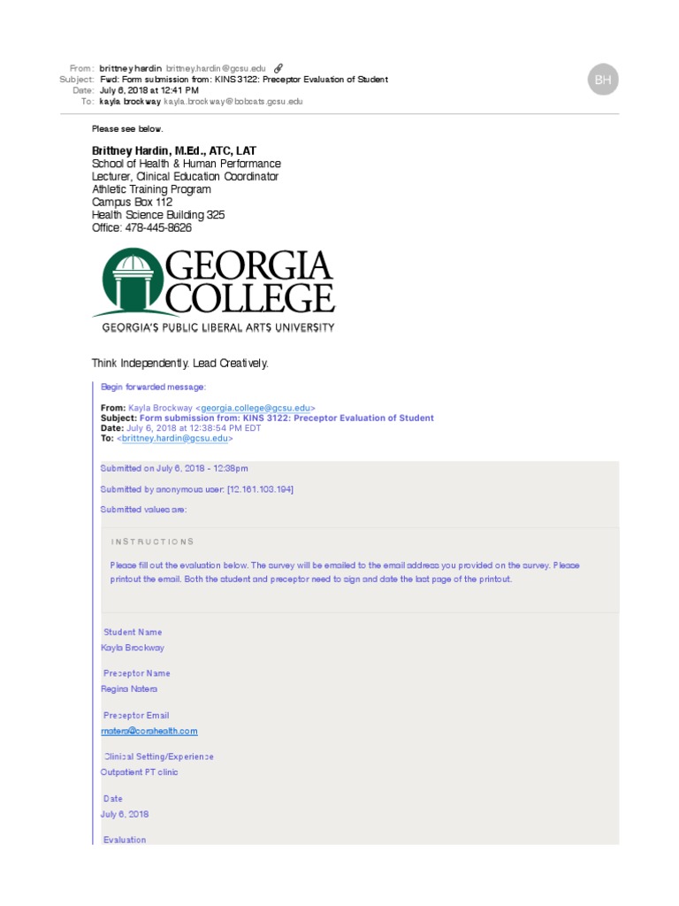 Internship Evaluation Report: Kayla Brockway | PDF | Physical Therapy ...