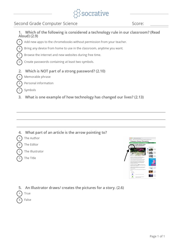 Quiz Secondgradecomputerscience | PDF