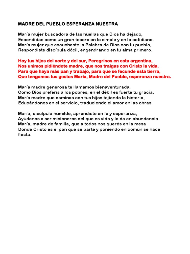 Madre del Pueblo: Esperanza y Fe | PDF