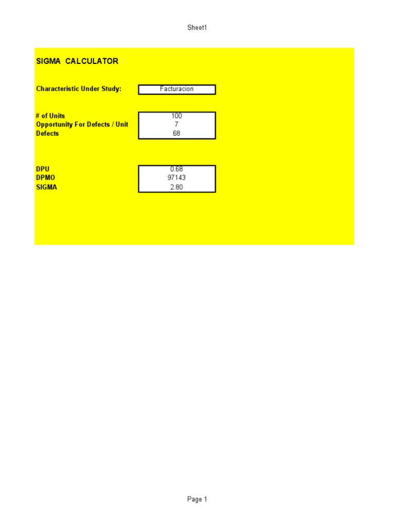 Sigma Calculator: Characteristic Under Study | PDF
