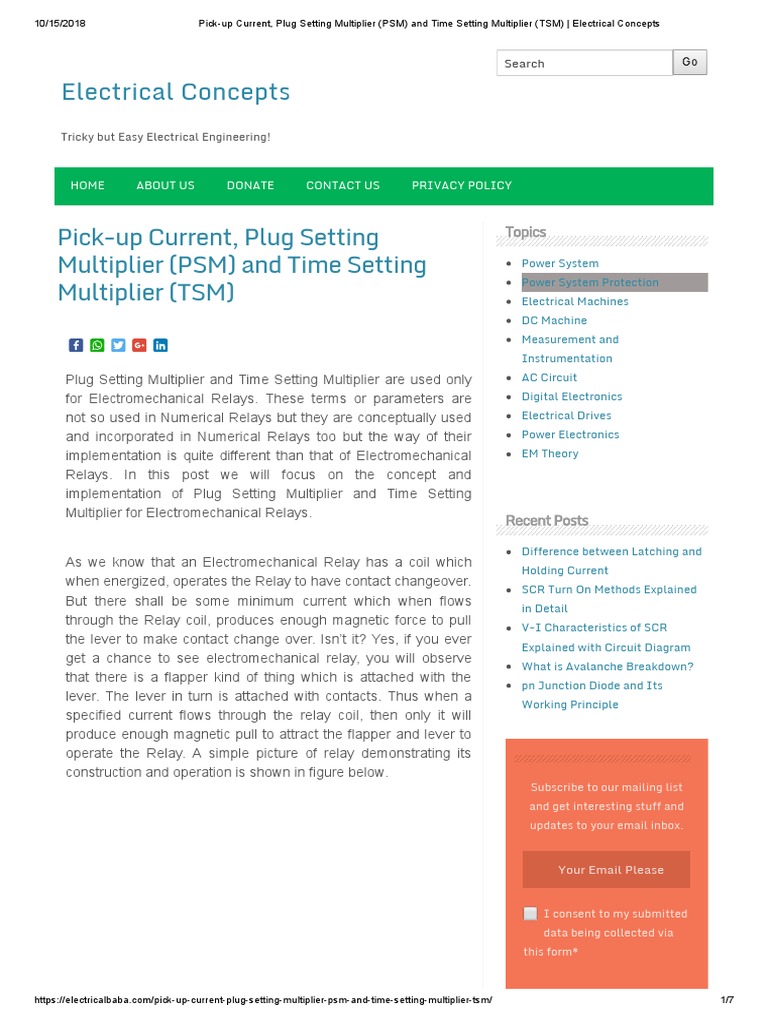 PickUp Current, Plug Setting Multiplier (PSM) and Time Setting