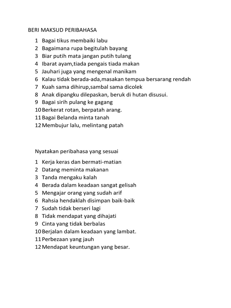 Beri Maksud Peribahasa Pdf