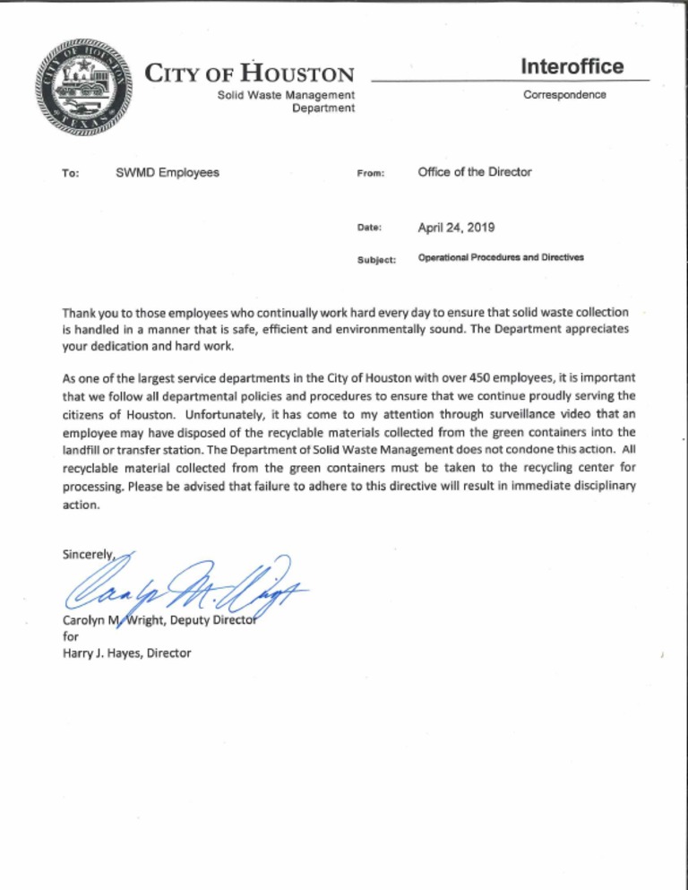 Letter From Solid Waste Department PDF