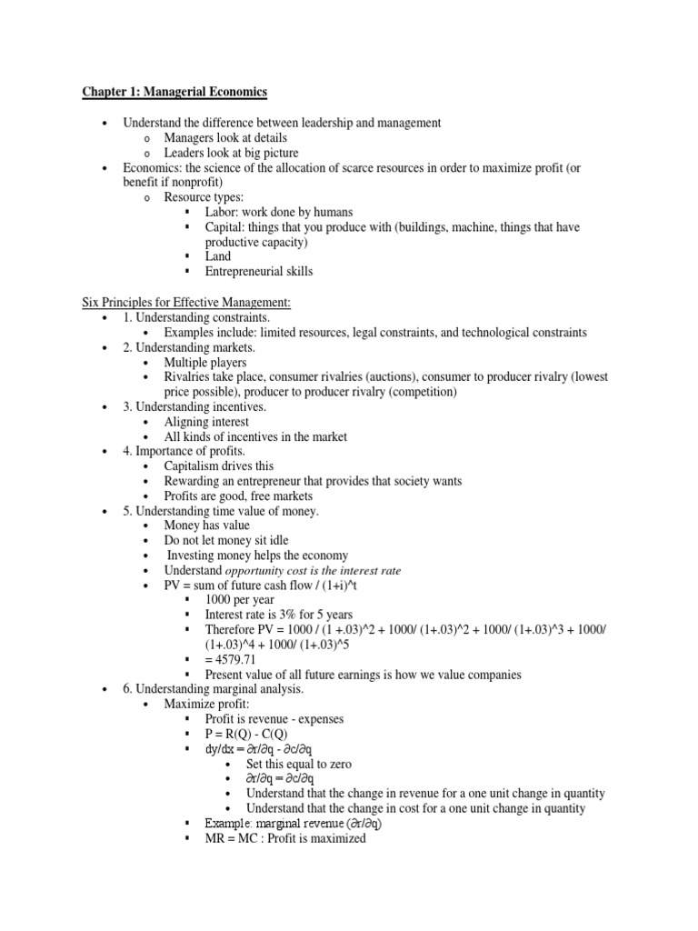 Chapter 1 Economics Notes | PDF | Profit (Economics) | Economics
