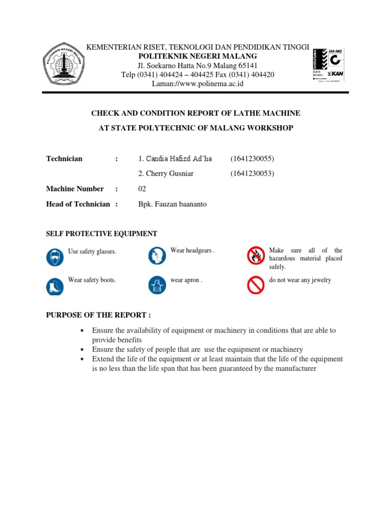 Lathe Machine Condition Report at State Polytechnic of Malang Workshop ...