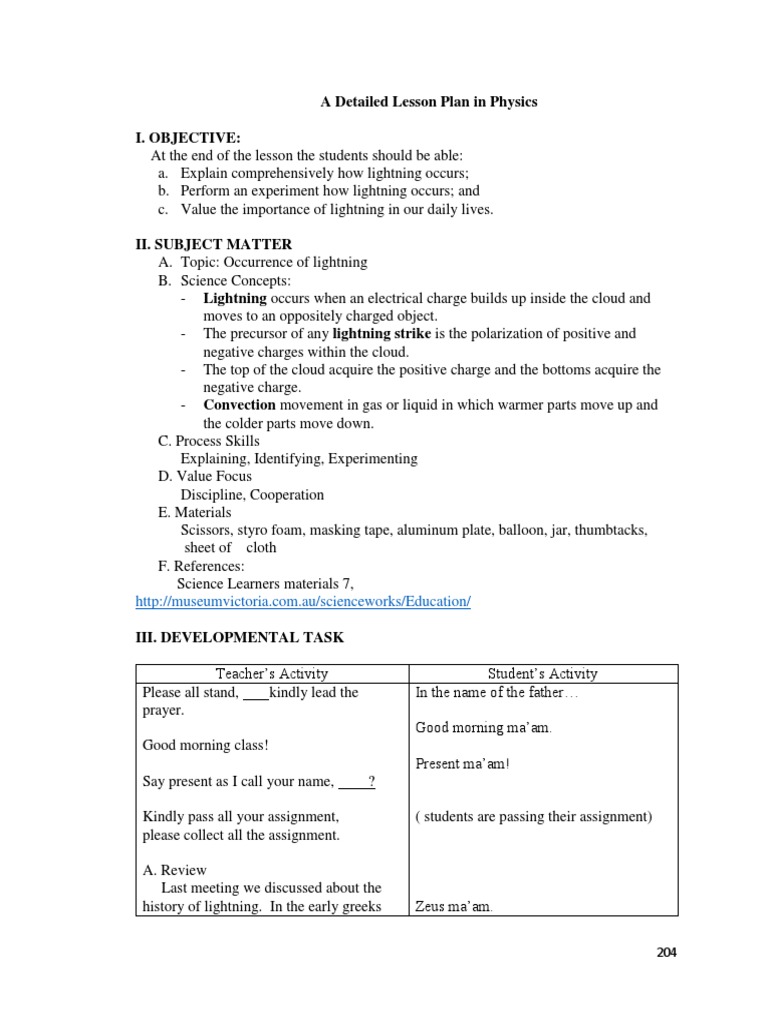 A Detailed Lesson Plan in Physicsmicro | PDF | Lightning | Electric Charge
