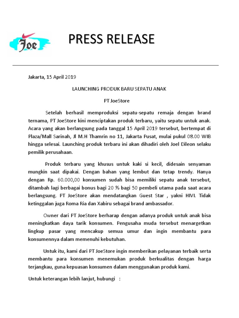 Launching Sepatu Anak PT JoeStore | PDF