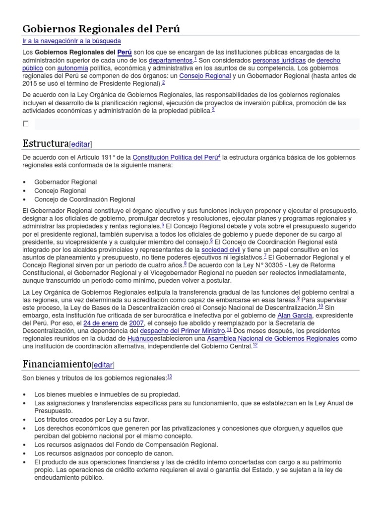 Gobiernos Regionales en Perú: Estructura y Funciones | PDF | Gobierno ...