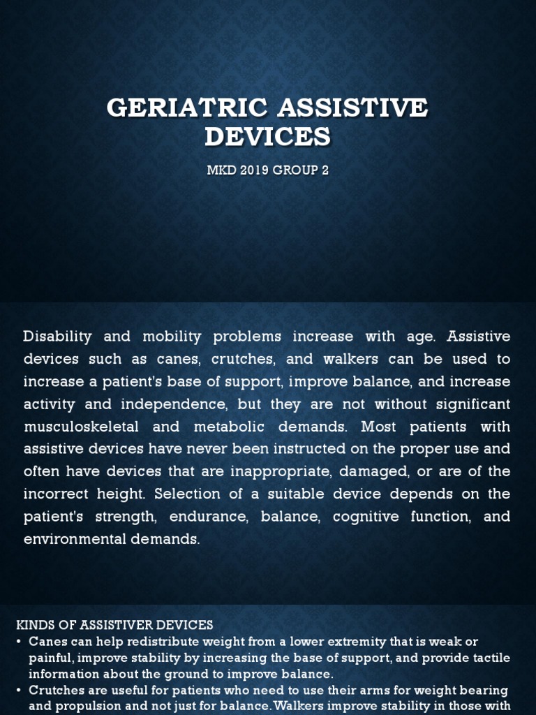 Geriatric Mobility Assistive Devices | PDF | Balance (Ability) | Hand