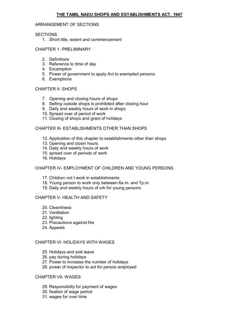 contract labour tamilnadu act 1 forms Act  Overtime Nadu Establishments Tamil Shops The  and