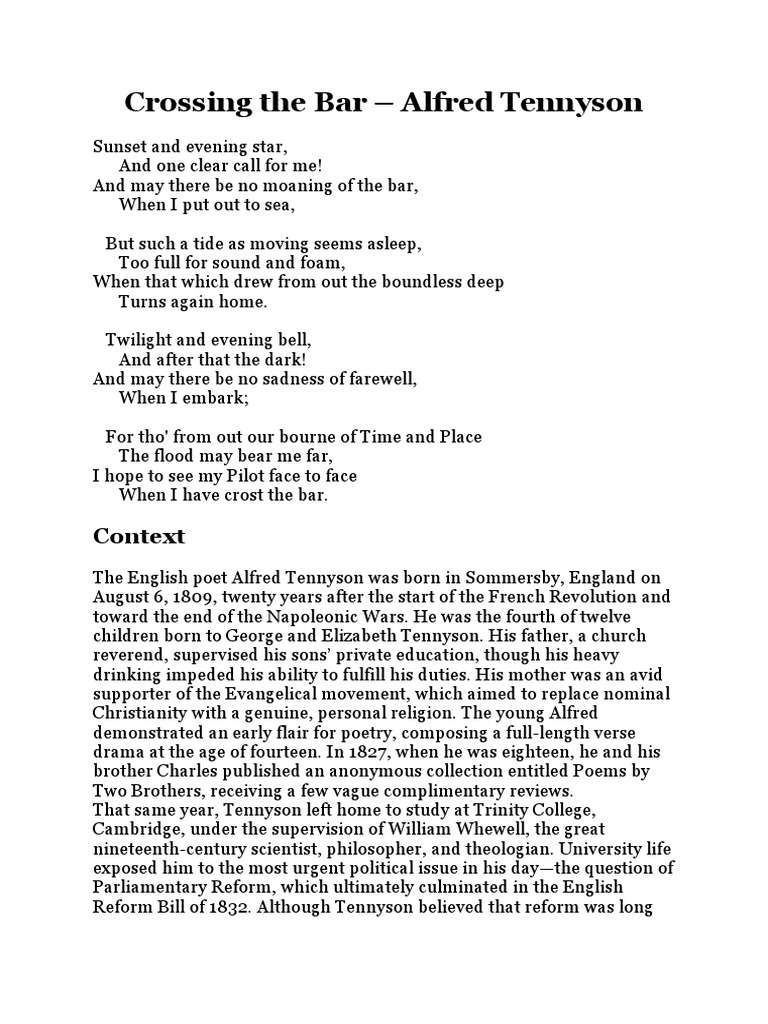 Crossing The Bar Poem Summary And Analysis LitCharts, 41 OFF