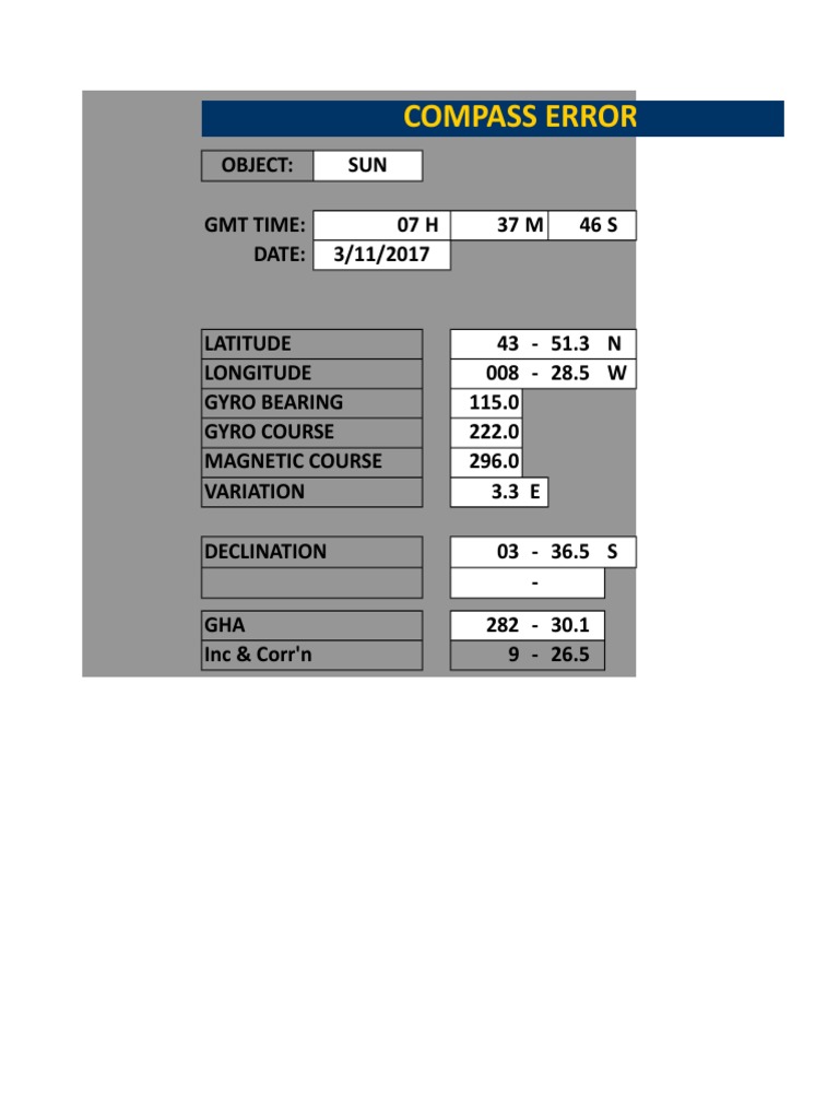 GYRO ERROR Calculation With Polaris UNLOCK PDF Compass Latitude